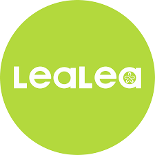 Green circle with white text 'Lealea' and a flower inside the letter 'a'.