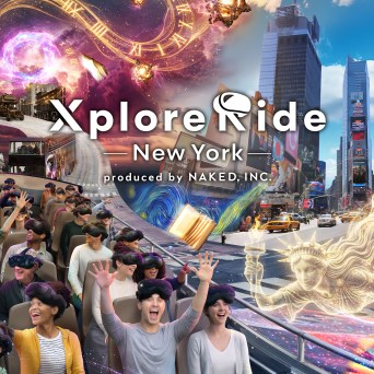 Collage of virtual reality experiences and Times Square in New York City.
