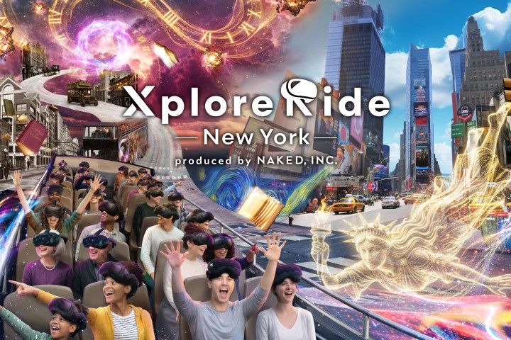 Collage of virtual reality experiences and Times Square in New York City.